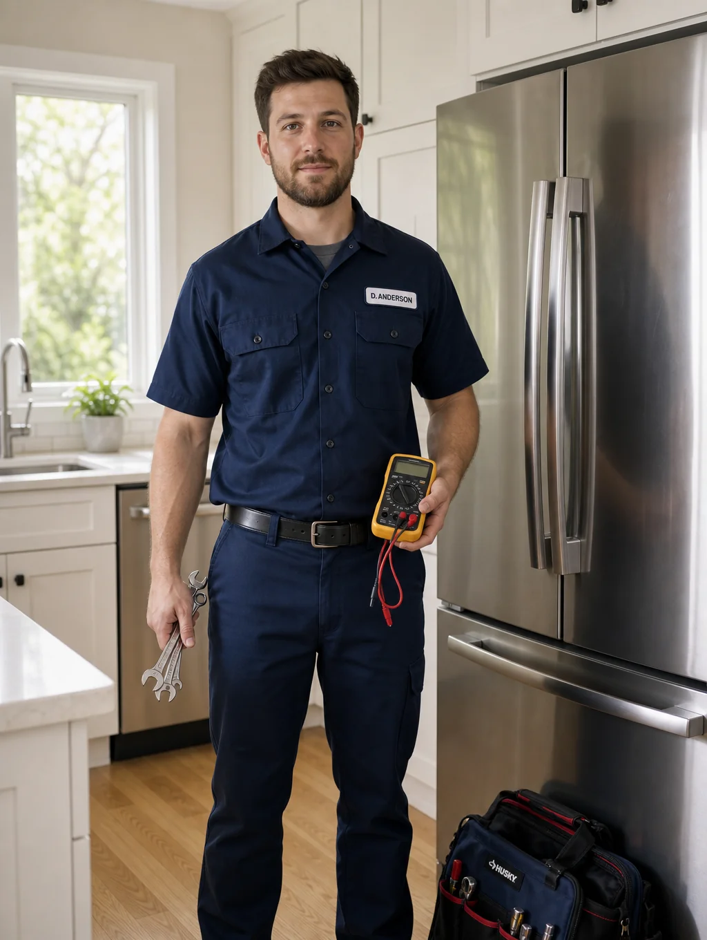 Professional technician repairing kitchen appliance in Brookhaven, GA